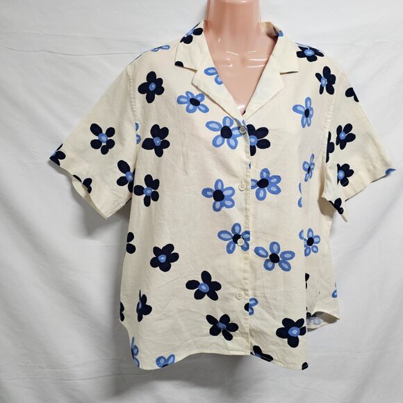 UNIQLO marimekko Linen-Blend Open Collar Shirt Women Size M Off White - Picture 3 of 11